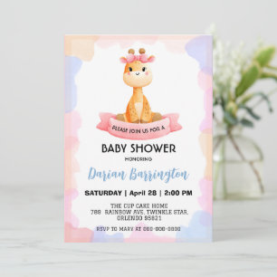 Cute Giraffe star balloon baby shower party boys Invitation