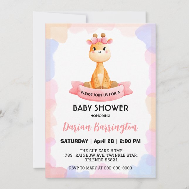 Cute Giraffe star balloon baby shower party boys Invitation (Front)