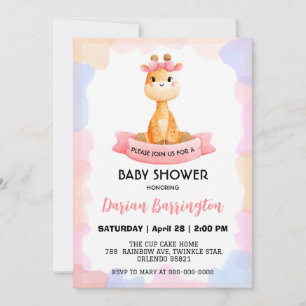 Cute Giraffe star balloon baby shower party boys Invitation