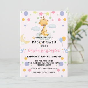 Cute giraffe star balloon baby shower party girls invitation
