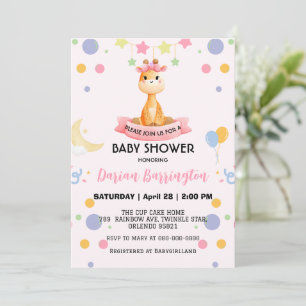 Cute giraffe star balloon baby shower party kids invitation