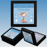 Cute giraffe stars add name blue keepsake gift box<br><div class="desc">Keepsake Gift Box for children.
Personalise with a name.
Featuring a cute giraffe,  polka dots and stars with the colours blue and white.</div>