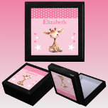 Cute giraffe stars add name pink keepsake gift box<br><div class="desc">Keepsake Gift Box for children.
Personalise with a name.
Featuring a cute giraffe,  polka dots and stars with the colours pink and white.</div>