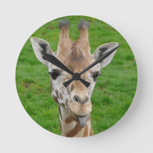 Cute Giraffe Sticking Out Tongue Round Clock