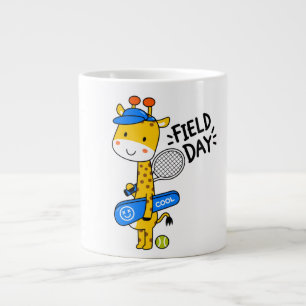 Cute Giraffe Tennis Field Day – Fun Sports Charact Large Coffee Mug
