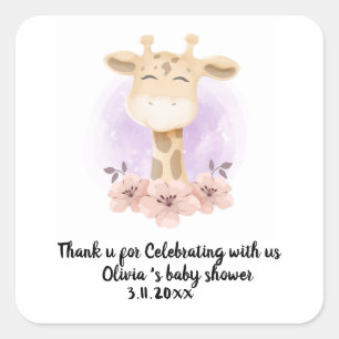 Cute giraffe thank you Square Stickers