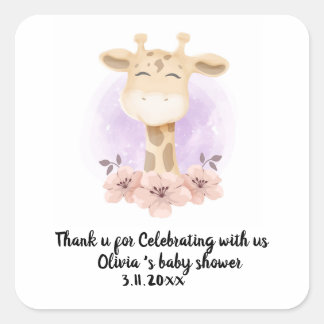 Cute giraffe thank you Square Stickers