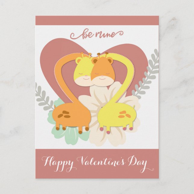 Cute Giraffe Valentine's Day Postcard (Front)
