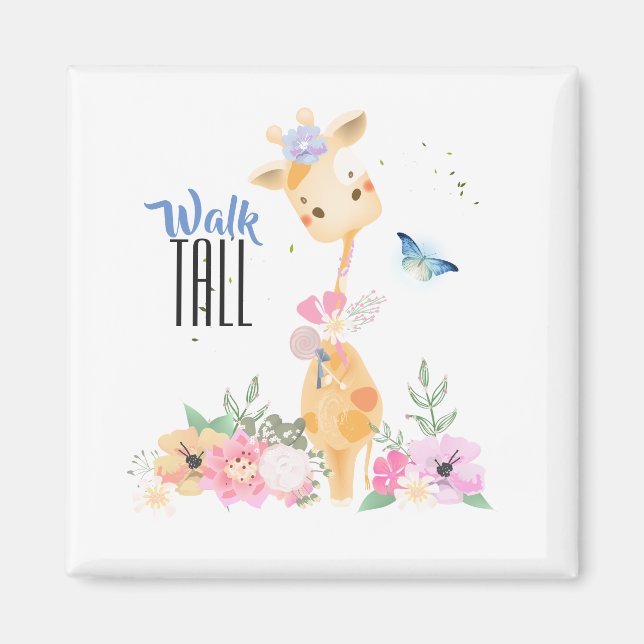 Cute Giraffe Walk Tall Typography Magnet (Front)