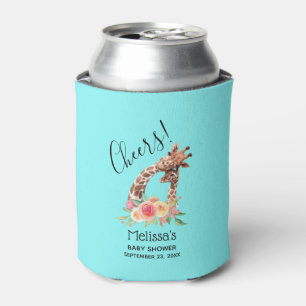 Cute Giraffe Watercolor Mom & Babe Baby Shower Can Cooler