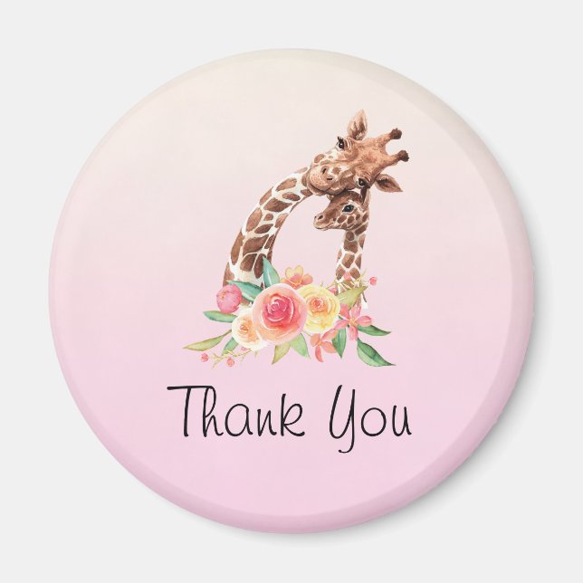 Cute Giraffe Watercolor Mom & Baby Thank You Magnet (Front)