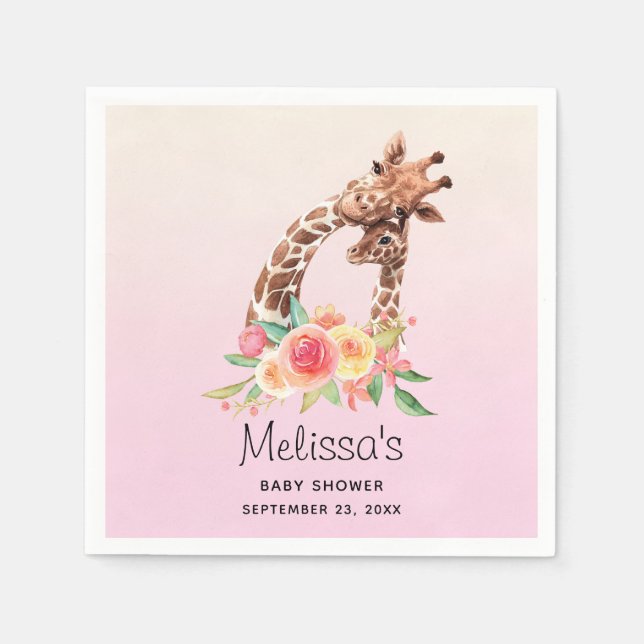 Cute Giraffe Watercolor Mum & Baby Baby Shower Napkin (Front)
