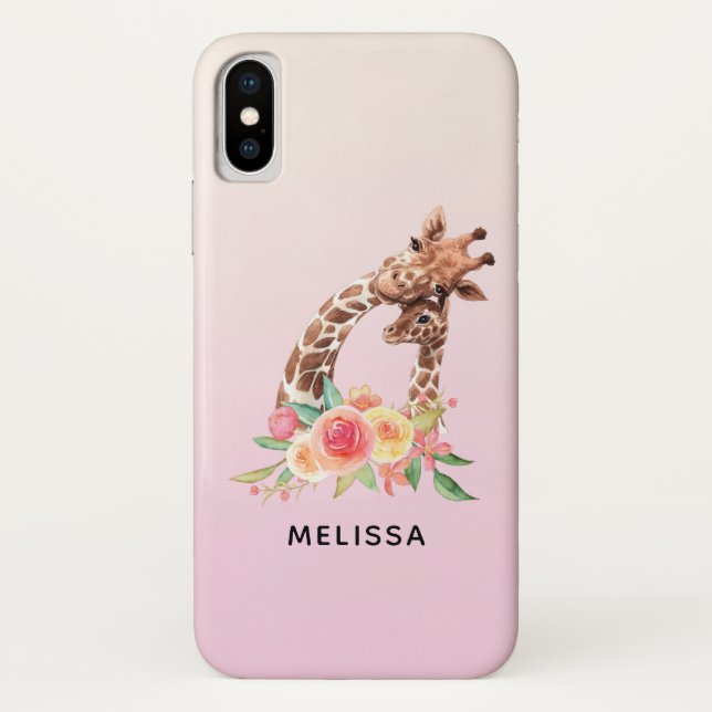 Cute Giraffe Watercolor Mum & Baby Case-Mate iPhone Case (Back)