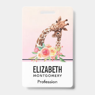 Cute Giraffe Watercolor Mum & Baby ID Badge