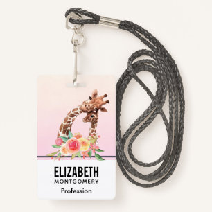 Cute Giraffe Watercolor Mum & Baby ID Badge