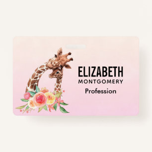 Cute Giraffe Watercolor Mum & Baby ID Badge