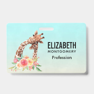 Cute Giraffe Watercolor Mum & Baby ID Badge