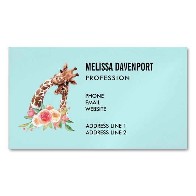 Cute Giraffe Watercolor Mum & Baby Magnetic Business Card (Front)