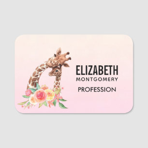 Cute Giraffe Watercolor Mum & Baby Name Tag