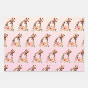 Cute Giraffe Watercolor Mum & Baby Pattern Wrapping Paper Sheet