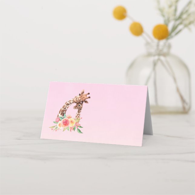 Cute Giraffe Watercolor Mum & Baby Place Card (Front)