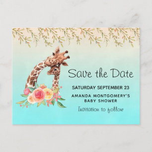 Cute Giraffe Watercolor Mum & Baby Save the Date Invitation Postcard