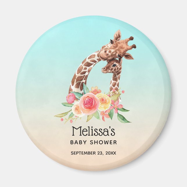 Cute Giraffe Watercolor Mum & Baby Shower Magnet (Front)