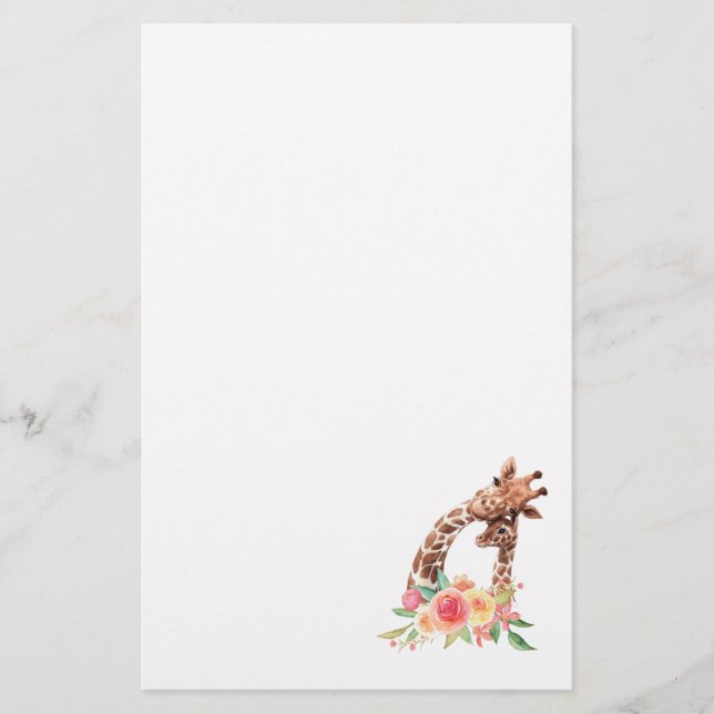 Cute Giraffe Watercolor Mum & Baby Stationery (Front)