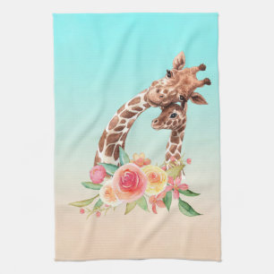 Cute Giraffe Watercolor Mum & Baby Tea Towel