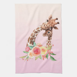 Cute Giraffe Watercolor Mum & Baby Tea Towel