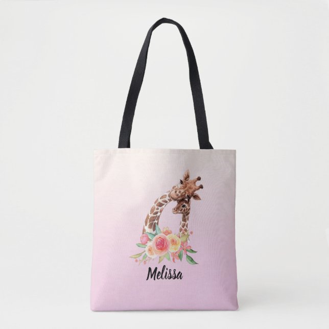 Cute Giraffe Watercolor Mum & Baby Tote Bag (Front)