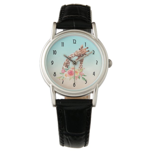 Cute Giraffe Watercolor Mum & Baby Watch (Front)