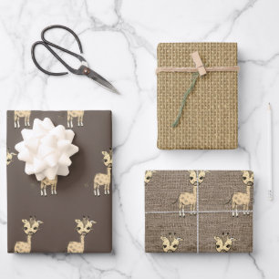 Cute Giraffe Watercolor On Faux Burlap Rustic Wrapping Paper Sheet