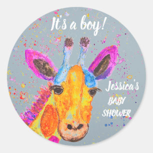 Cute Giraffe Watercolor Safari Jungle Baby Shower Classic Round Sticker