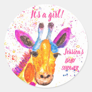 Cute Giraffe Watercolor Safari Jungle Baby Shower Classic Round Sticker