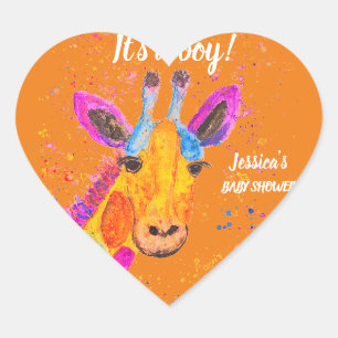 Cute Giraffe Watercolor Safari Jungle Baby Shower Heart Sticker