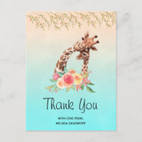 Cute Giraffe Watercolor Thank You Postcard