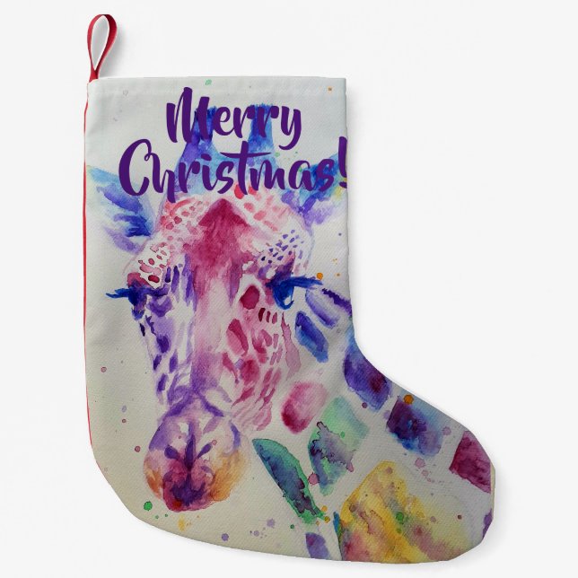 Cute Giraffe Watercolour Merry Christmas Stocking (Front)