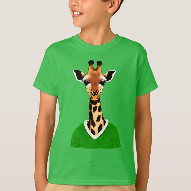 Cute Giraffe Wearing a Green Sweater Kid's Tee  (Front)
