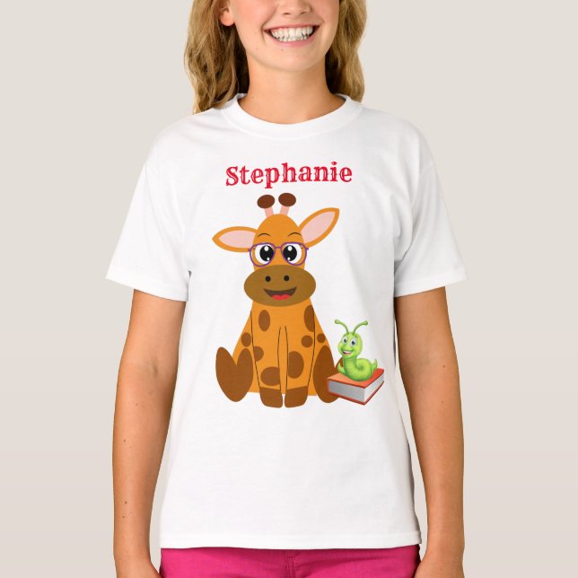 Cute Giraffe wearing spectacles T-Shirt (Front)