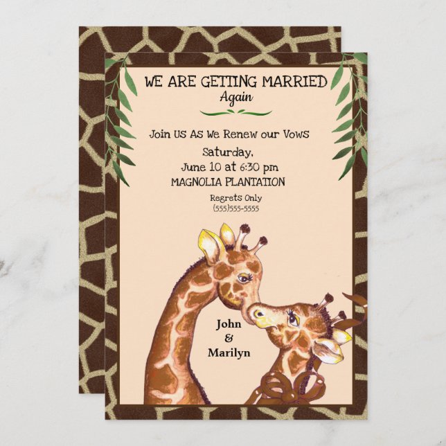 Cute Giraffe Wedding Renewal Vows Invitations (Front/Back)