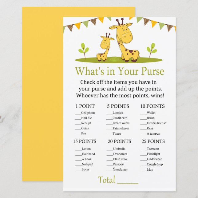 Cute giraffe What's in your purse game (Front/Back)