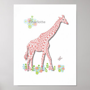 Cute Giraffe Whimsy Kids Personalised Picture Poster
