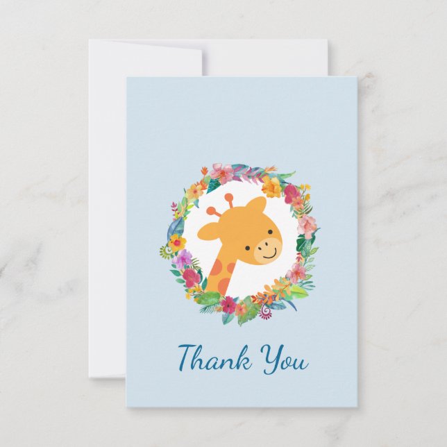 Cute Giraffe with a Floral Wreath Party Thank You Invitation (Front)
