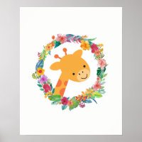 Cute Giraffe with a Watercolor Floral Wreath