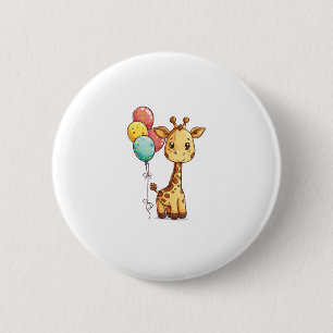 Cute Giraffe With Balloons 6 Cm Round Badge
