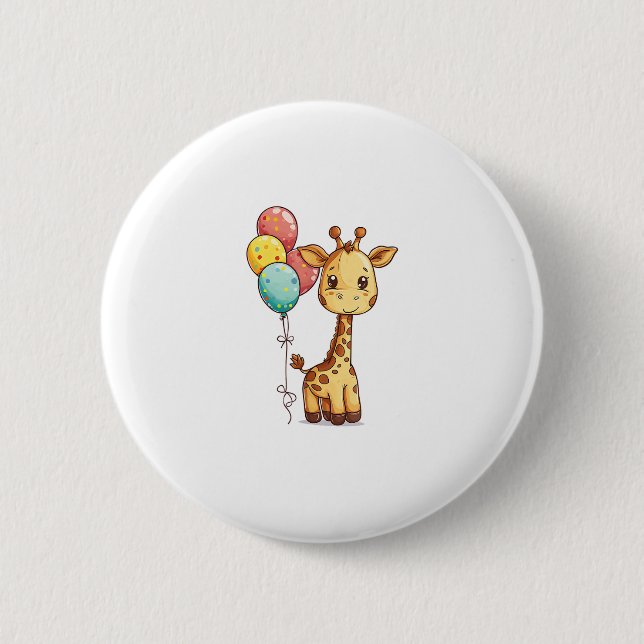 Cute Giraffe With Balloons  6 Cm Round Badge (Front)