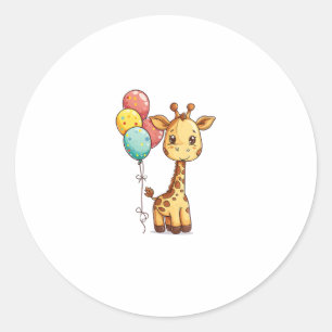 Cute Giraffe With Balloons  Classic Round Sticker