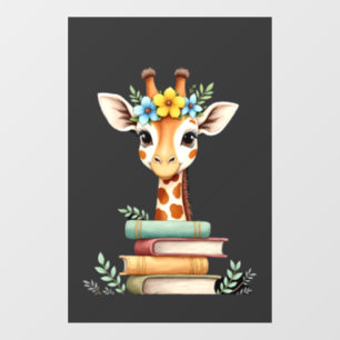 Cute Giraffe With Book Floral Bookworm Librarian B