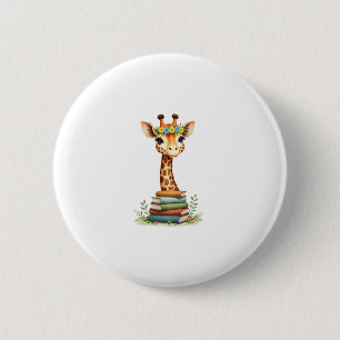 Cute Giraffe With Book Floral Bookworm Librarian B 6 Cm Round Badge
